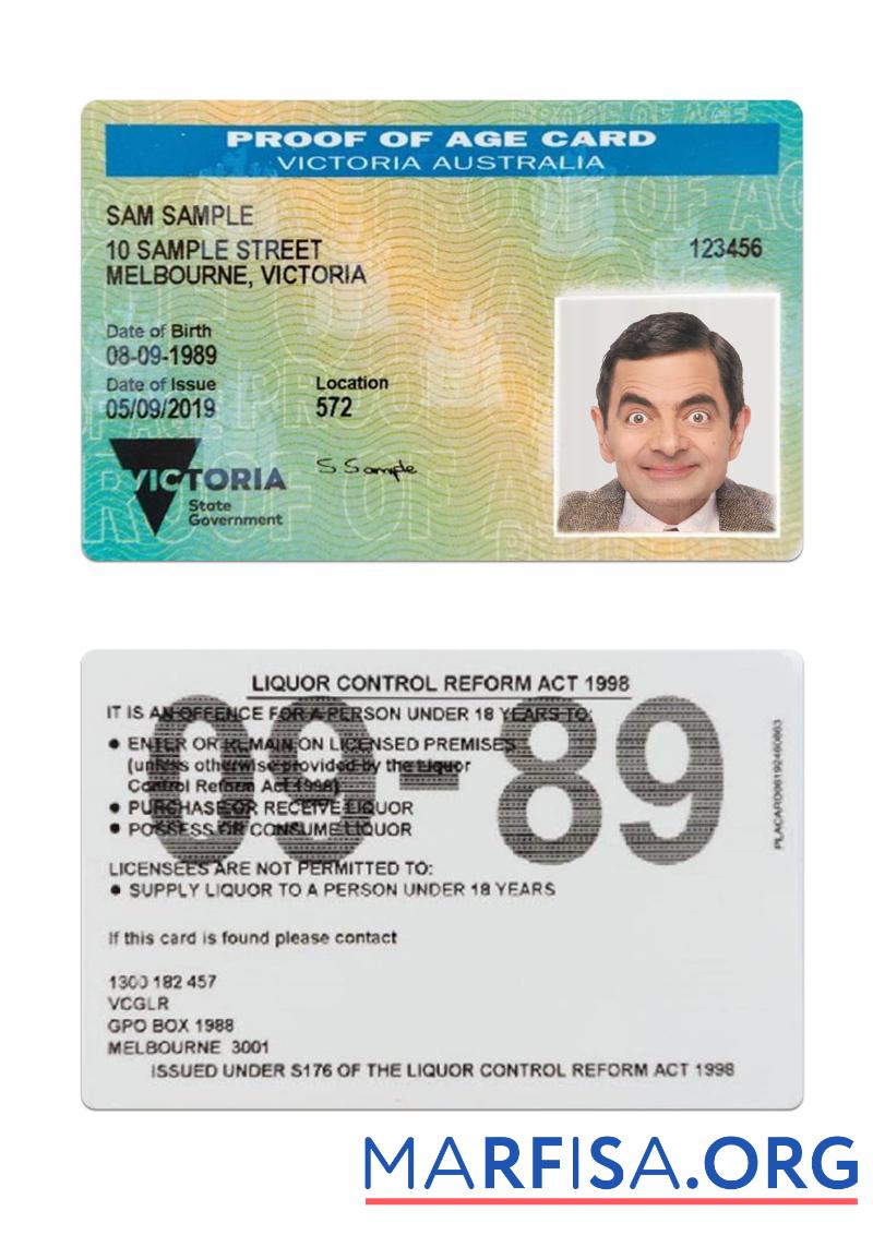 Realistic Australia Victoria proof of age card sample